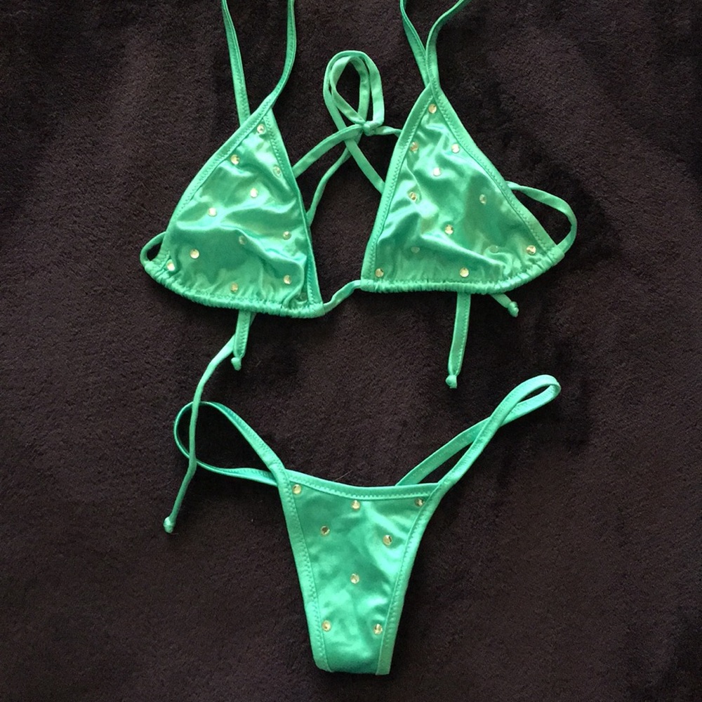 Teal Rhinestone Top & 2 Thongs